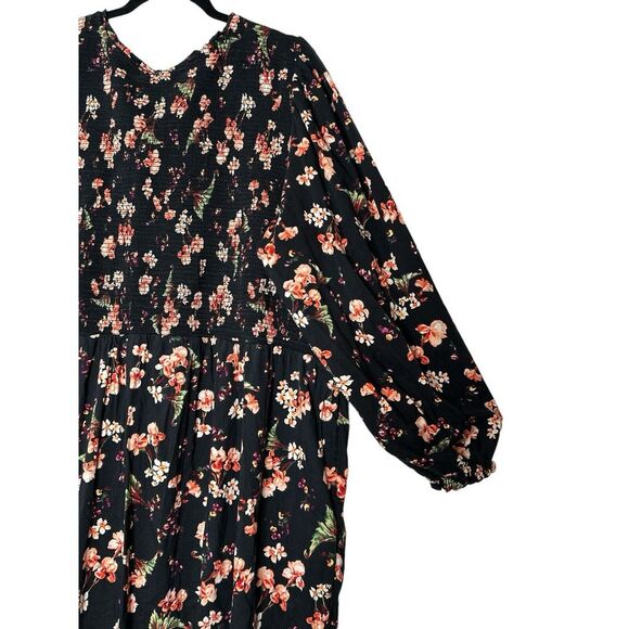 Old Navy Dress Womens Size 4X Black Flower Maxi‎ Boho Bohemian Fall Long Sleeve - Picture 5 of 9